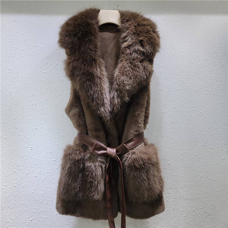 Sanyao Fashion – wholesale Väst - Dam – M214 Fuskpälsväst med slag och slipsfickor5