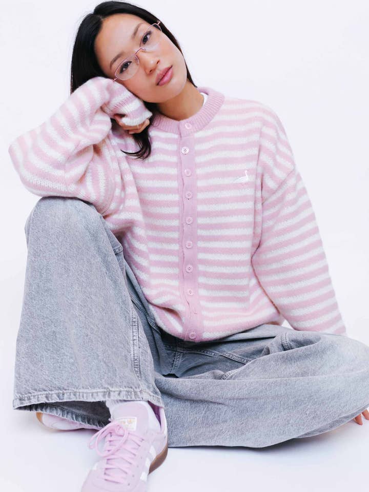 Knitted Goose Cardigan - Baby Pink for wholesale by Goose & Gander