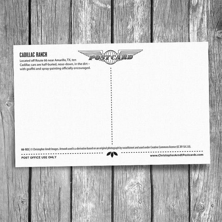 Christopher Arndt Postcard Co. - Wholesale Postcard - Route 66 Cadillac Ranch Postcard1