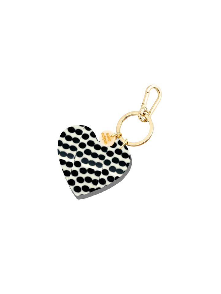 Hand-painted Polka Dot Heart Bag Charm + Keychain for wholesale by Solar Eclipse