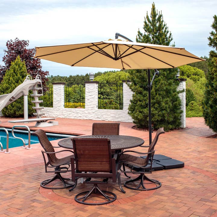 10 ft Cantilever Offset Patio Umbrella with Crank - Beige for wholesale by Sunnydaze Decor