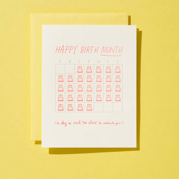 Shorthand Press - Wholesale Birthday Card - Happy Birth Month - Letterpress Greeting Card1