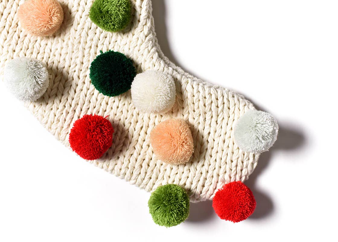 Coton Colors - Wholesale Holiday Stocking - Ecru Knit Stocking with Pom Poms2