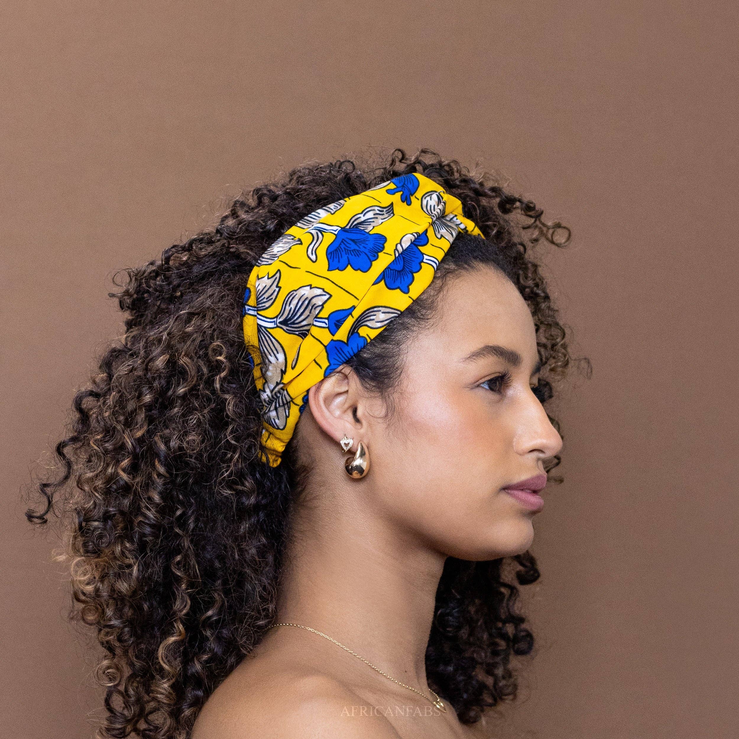AfricanFabs - Venta al por mayor Cinta para el pelo - Mujer - Cinta para cabello con estampado africano para adultos - Flores amarillas y azules1
