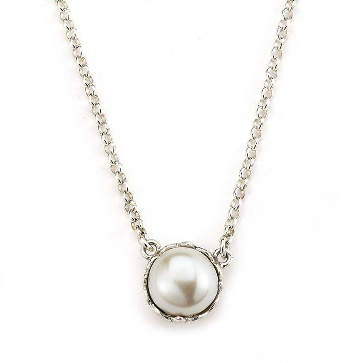 SS Round White Freshwater Pearl Solitare Necklace for wholesale by Eli Pebble