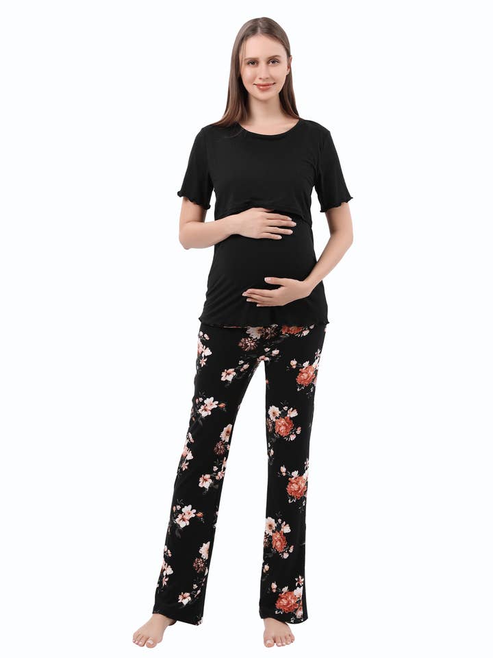 Maternity Pajama Set 3-in-1 Bump and Nursing Friendly for wholesale by Alina Mae Maternity