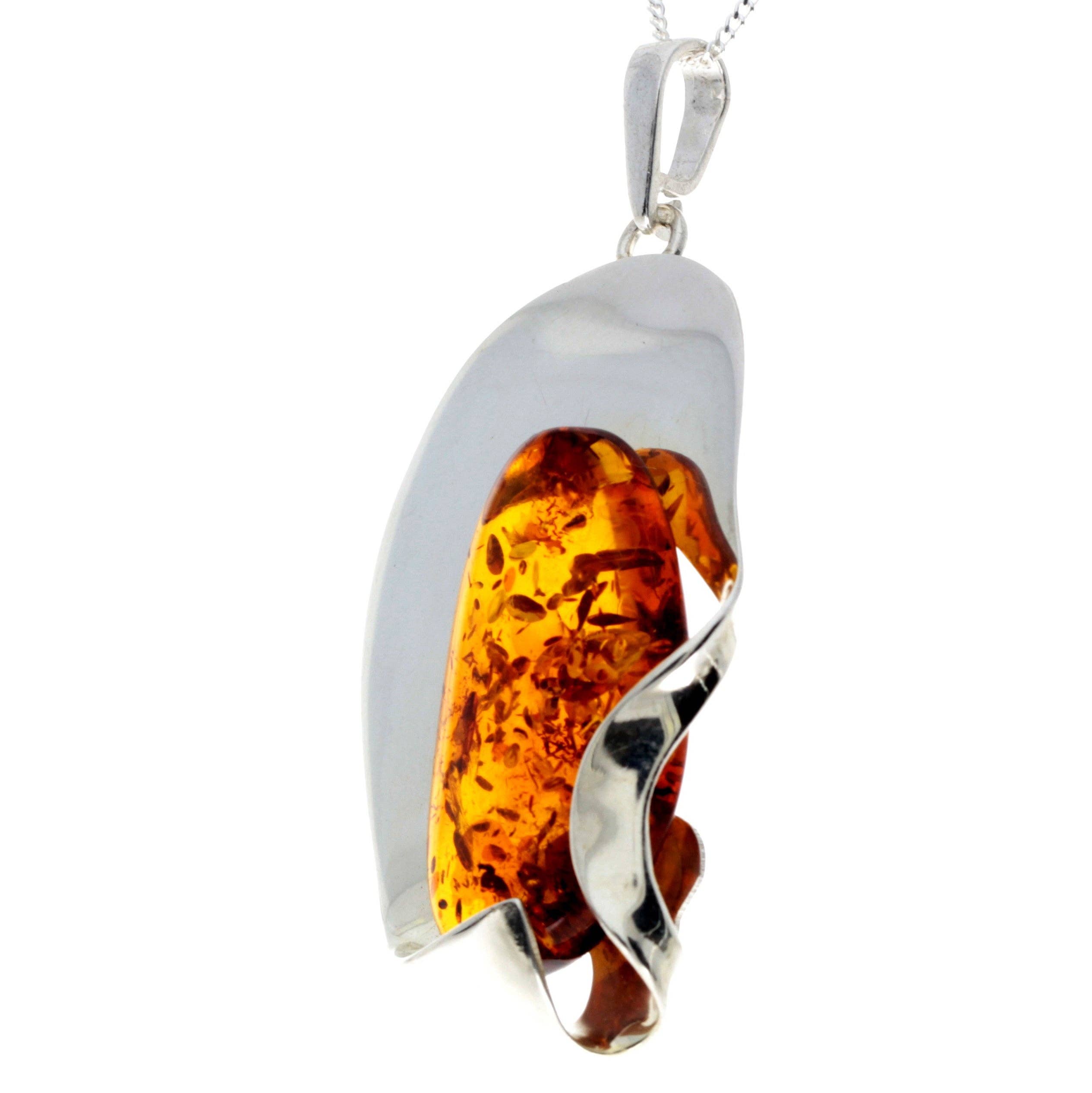 SilverAmber Jewellery - Vente Breloques/médailles personnalisées - Pendentif unique exclusif en argent sterling 925 et ambre de la Baltique cognac véritable - PD22902
