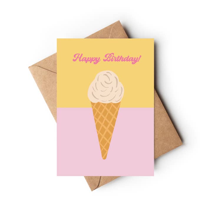 Happy Birthday Retro Ice Cream Cone card for wholesale by Amanda Clarke Illustration