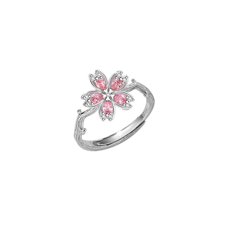 Perimade & Co. LLC - Wholesale Multi-Stone Ring - Pink Cherry Blossom Flower Band Ring in 925 Sterling Silver3