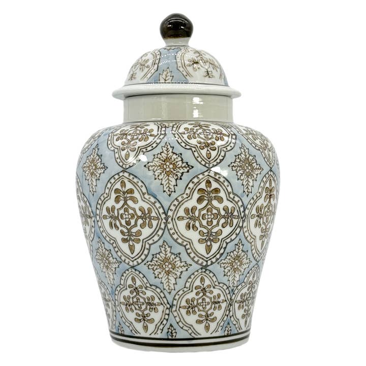 Hellblau & Braun 12" Gemusterte Chinoiserie Ingwerdose für den Großhandel von Galt International Company