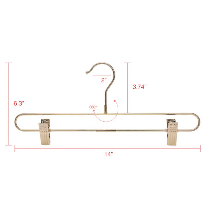 Quality Hangers - Wholesale Clothes Hangers - M073 Gold Straight Hangers Heavy Duty with Clips - 100 Pcs