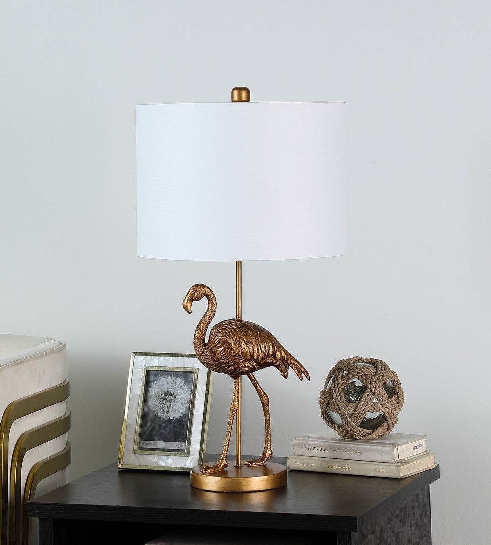 39F Inc. - Wholesale Accent/Desk Lamp - 26in Matte Gold Flamingo Resin Table Lamp with White Shade2