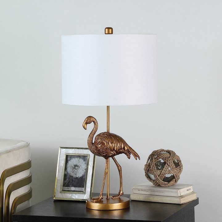 39F Inc. - Wholesale Accent/Desk Lamp - 26in Matte Gold Flamingo Resin Table Lamp with White Shade2