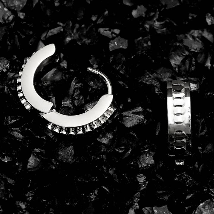 SNAKE SCALE CHUNKY HUGGIE HOOPS | Silver for wholesale by MAINE+MARA