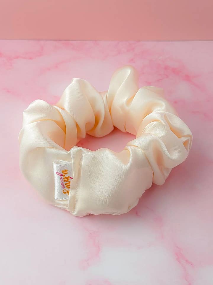 Bianca - Ivory satin wide scrunchie for wholesale by ThatsSewLauraUk