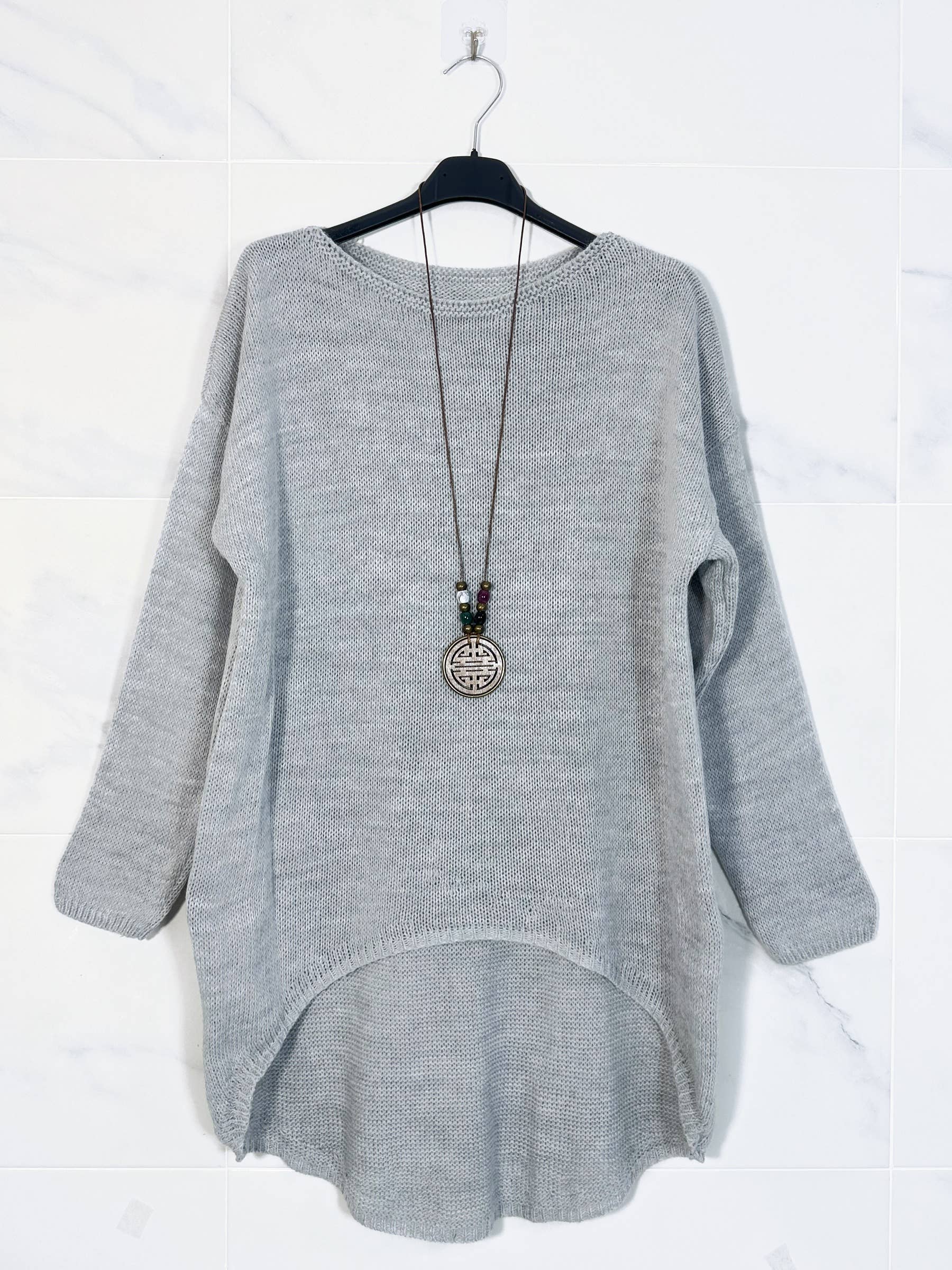 ZAFA PARIS - Wholesale Knit Sweater - Women's - 71FZ0H056-Knit sweater with boat neckline and necklace.8