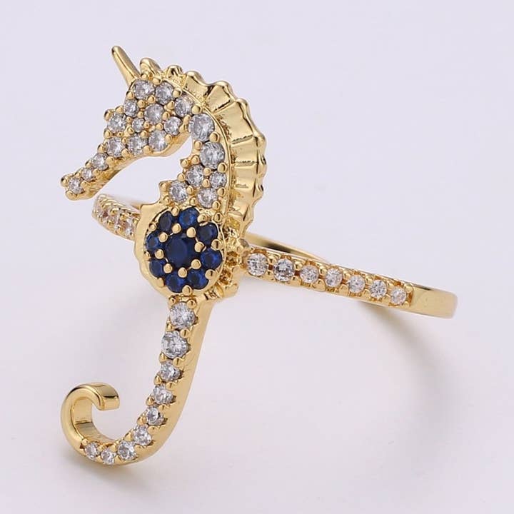 Cz Sea horse ring, Gold seahorse ring, stackable Animal ring Under the Sea Jewelry Inspired Accessory R-196 for wholesale by Aim Eternal