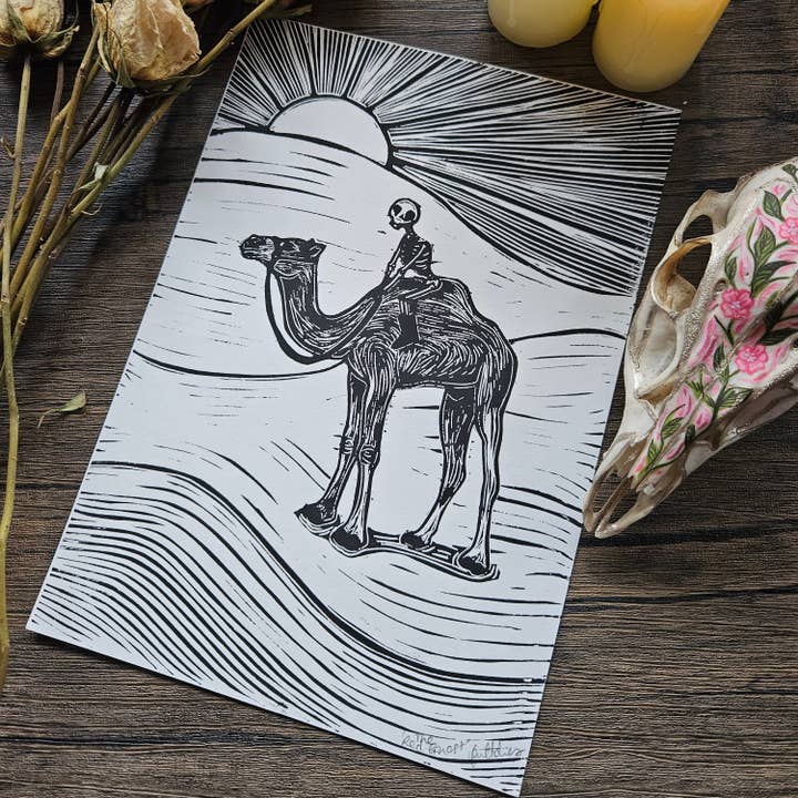 The Red Ghost lino print for wholesale by Minifi's Oddities