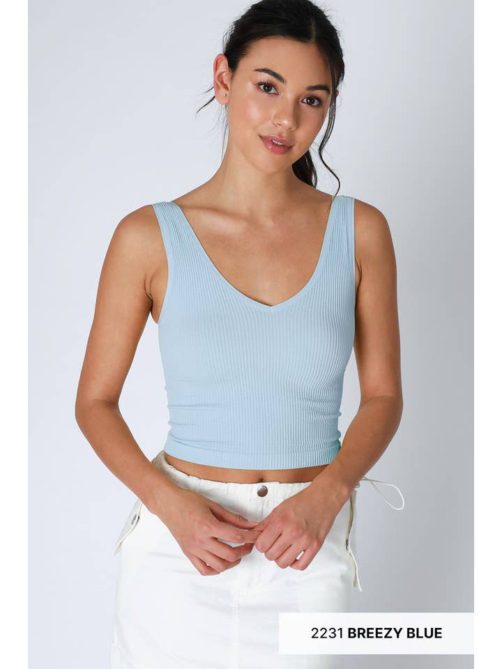 NIKIBIKI – Top de malha - Mulher por atacado – NS7575 - Top recortado canelado com decote em V5