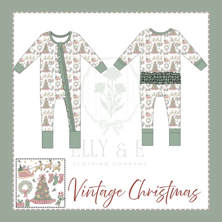 Vintage Christmas Girl Zippy Bamboo Pajamas for wholesale by Elly & E Clothing Co.