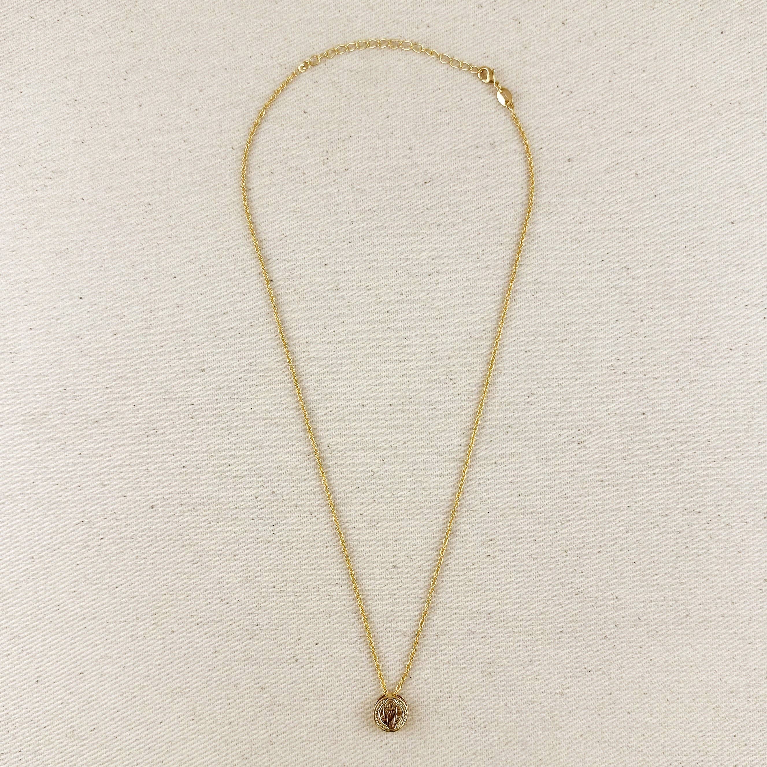 GoldFi - Wholesale Pendant/Charm Necklace - 18k Gold Filled Mini Double Sided Coin Saint Benedict Necklace4