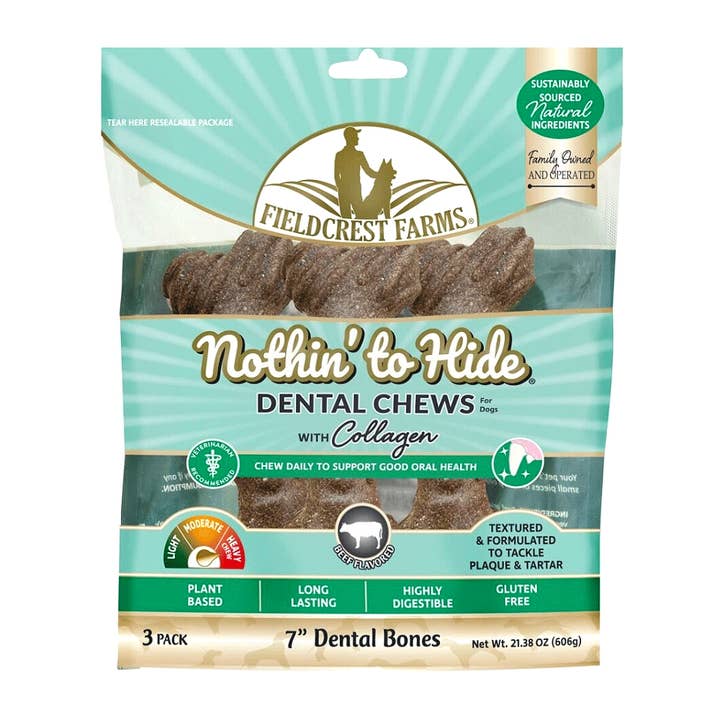 FIELDCREST FARMS Nothin To Hide Dental Bones 7" 3pk for wholesale by King Wholesale Pet Goods