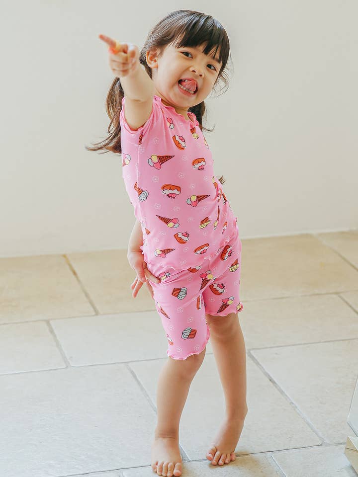 Pink Ice Cream Shirring Viscose Short Sleeve PJs-C for wholesale on Faire