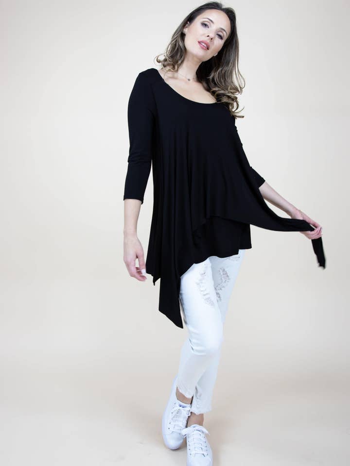 Layered Flaps 3/4 Sleeve High Low Tunic for wholesale by Original USA