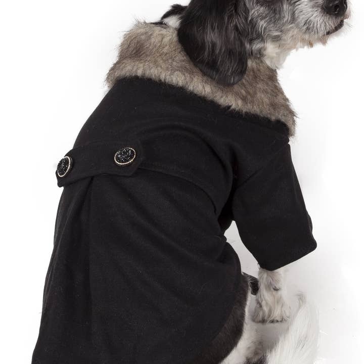 Buttoned Coast-guard Fashion Faux-fur Collared Wool Pet Coat for wholesale by Pet Life