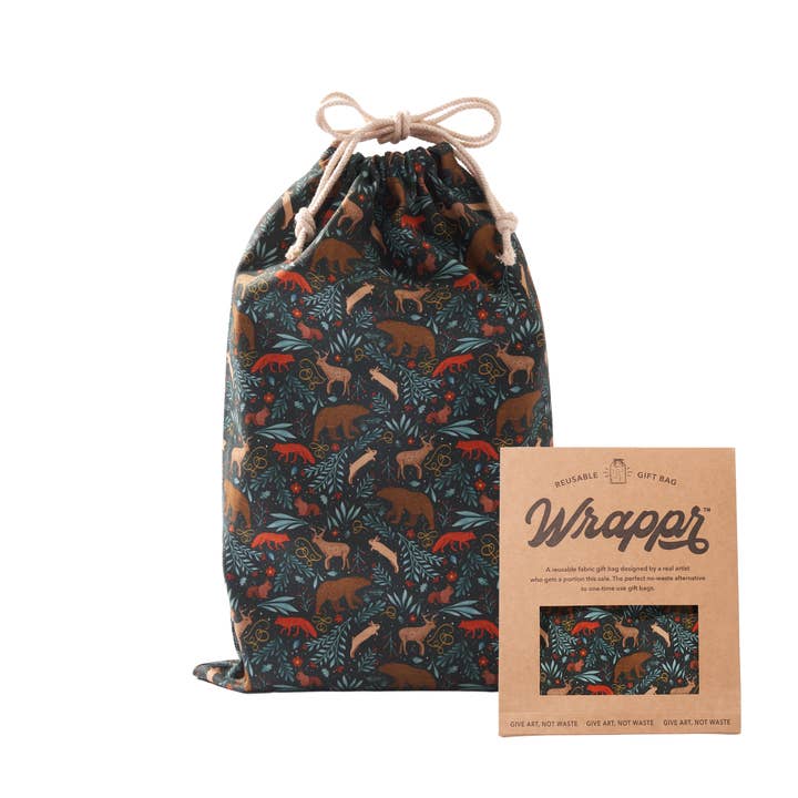 Dark Green Fabric Gift Bag by Hannah Pearlman | 14", Cotton Canvas for wholesale on Faire