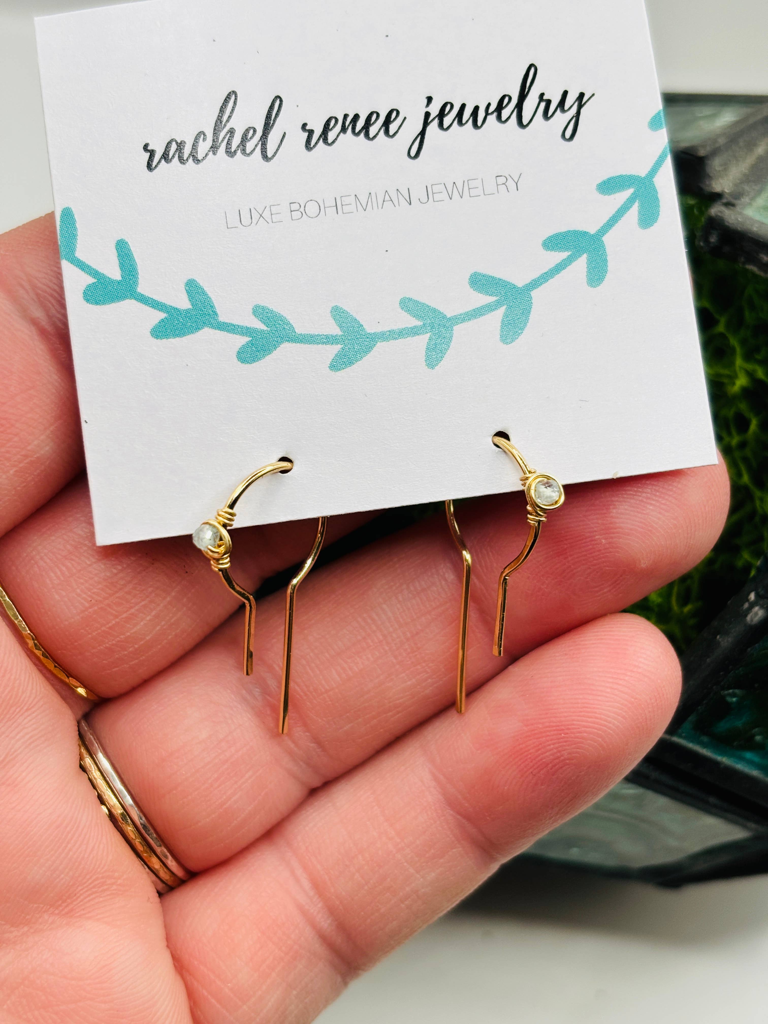 Rachel Renee Jewelry - Wholesale Hoop Earrings - DECO Gem Open Circle Threader Hoops 11