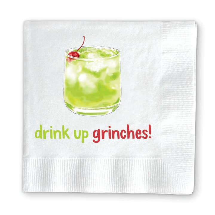 DRINK UP GRINCHES HOLIDAY COCKTAIL NAPKINS for wholesale by Donovan Designs