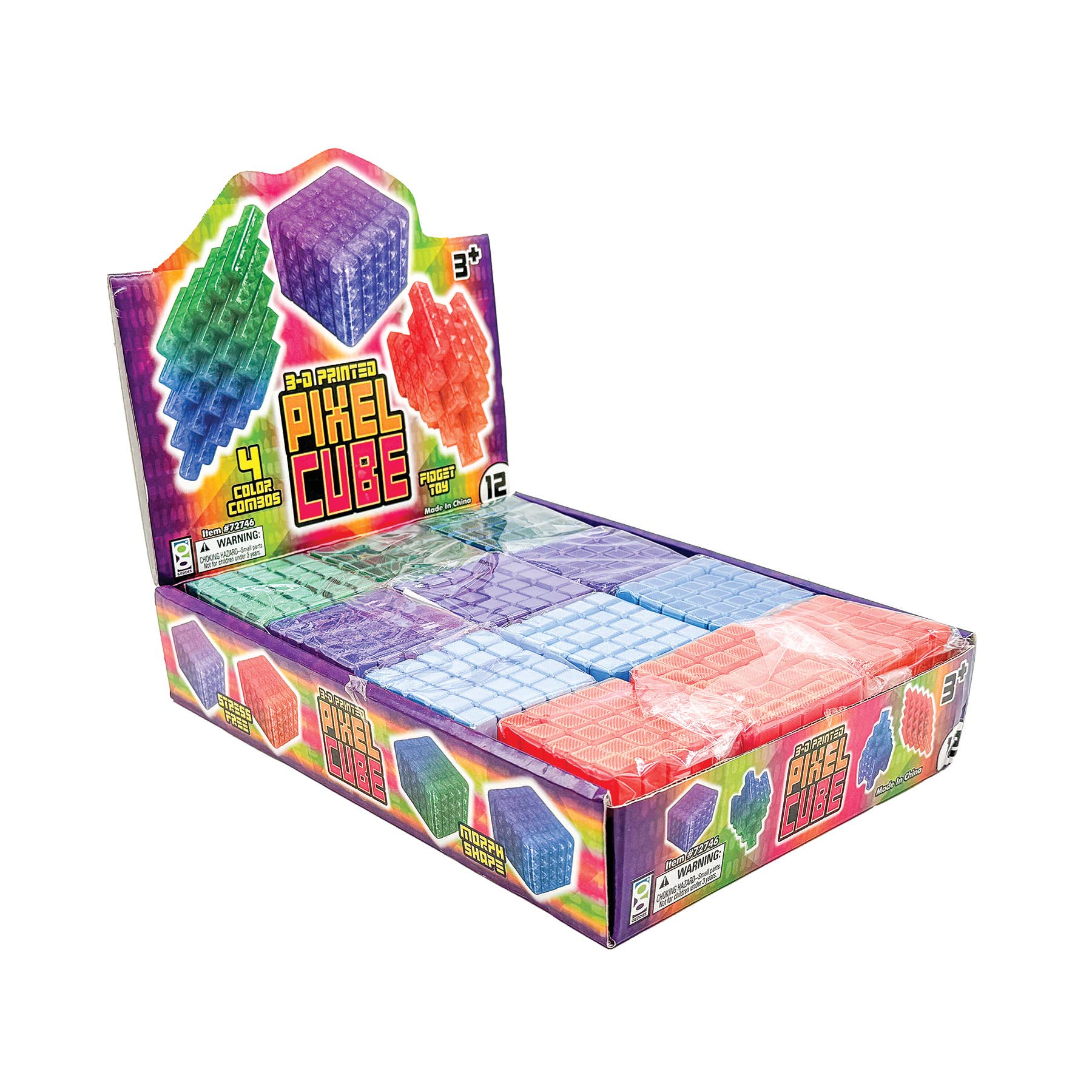 Geddes - Wholesale Fidget Toy - Kids - 3D PRINTED PIXEL CUBE FIDGET TOY   12/DSP10