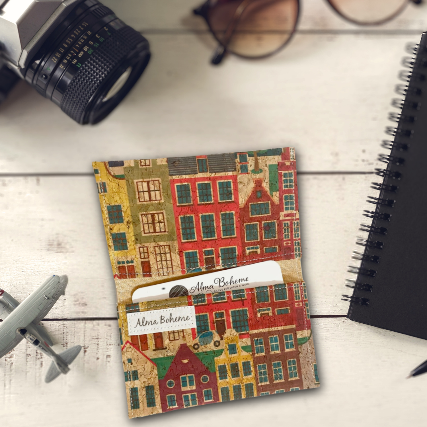 Alma Boheme Handmade - Vente Portefeuille – femme - Portefeuille pliant en liège avec motifs nature - Porte-cartes35