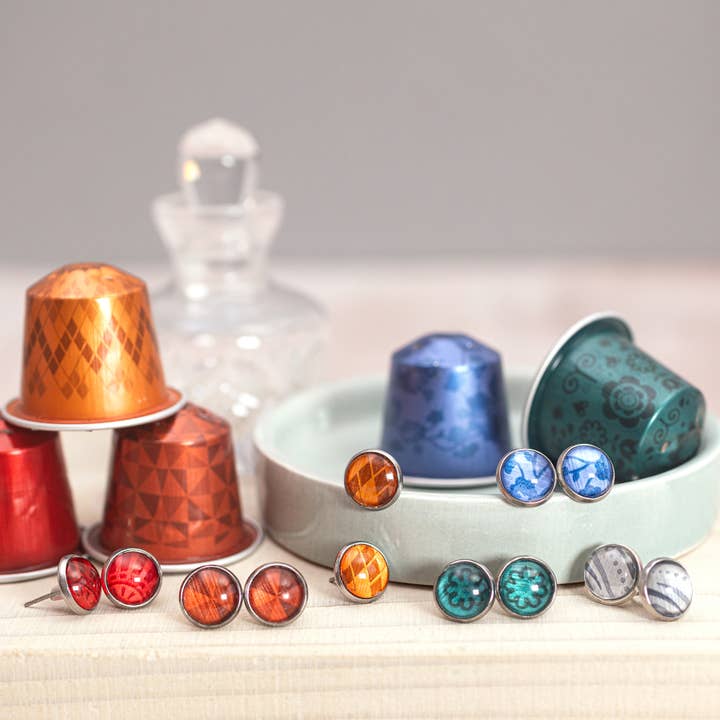 Eco Friendly Stud Earrings - Upcycled Aluminium - Handmade for wholesale by Coffee Pod Creations