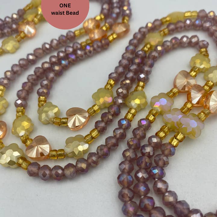 MaddieMayShop - Wholesale Beaded/Pearl Necklace - Esther Crystal Waist Beads β Handmade African Waist Beads, Purple & Gold Beaded Jewelry, Tie-On Body Jewelry for Women Tie on Waist Bead 45β- 50β5
