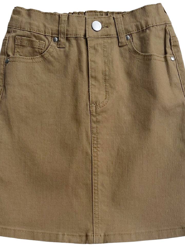 GIRLS JDA Dk. Khaki Denim Skirt w/ Elastic Waistband for wholesale by Jupe De Abby