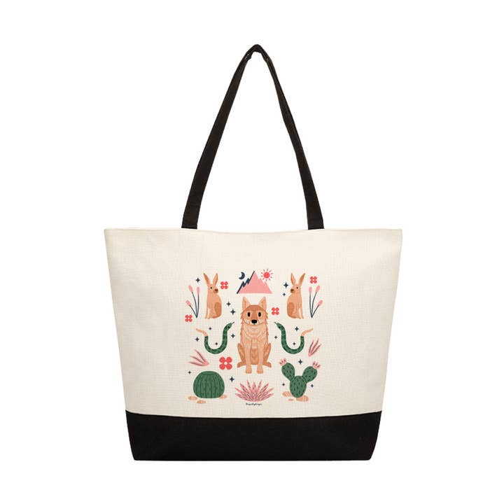Coyote Cactus Desert Zippered Every Day Bag for wholesale by Squidly Designs