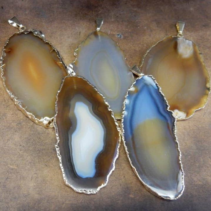 Rock Paradise - Wholesale Individual Charm/Pendant - Agate Slice Pendant Gold or Silver Plated Choose Your Color