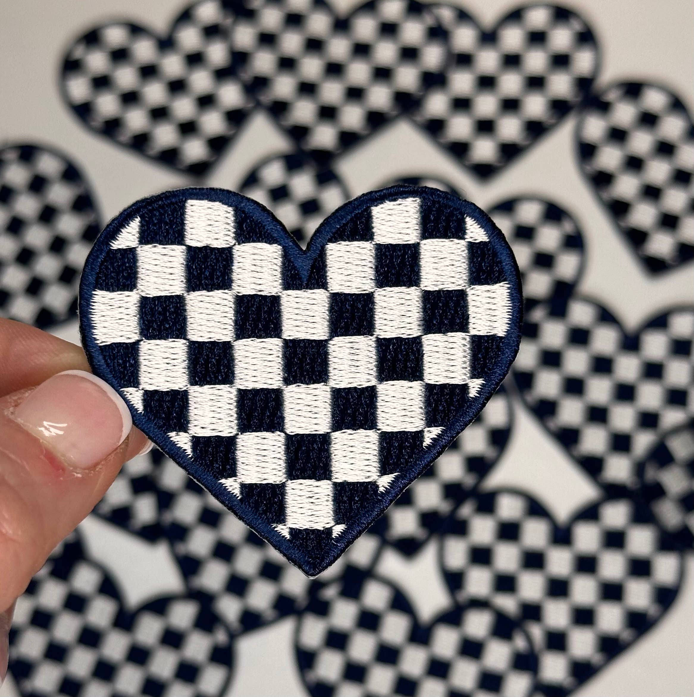 Aloe and Milk Boutique - Wholesale Hat Accessory - Women's - Checkered heart, heart patch, checkered patch, game day7