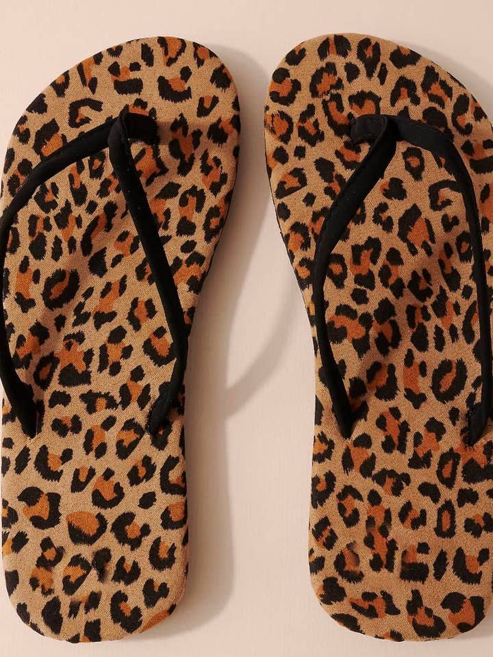 Brown & Black Animal Print Flip Flops for wholesale by Audrey’s Boudoir