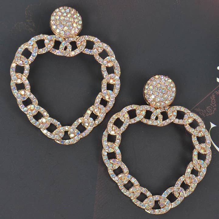 Heart Shape Rhinestone Chain Earring for wholesale by 3AM BY H&D ACCESSORIES