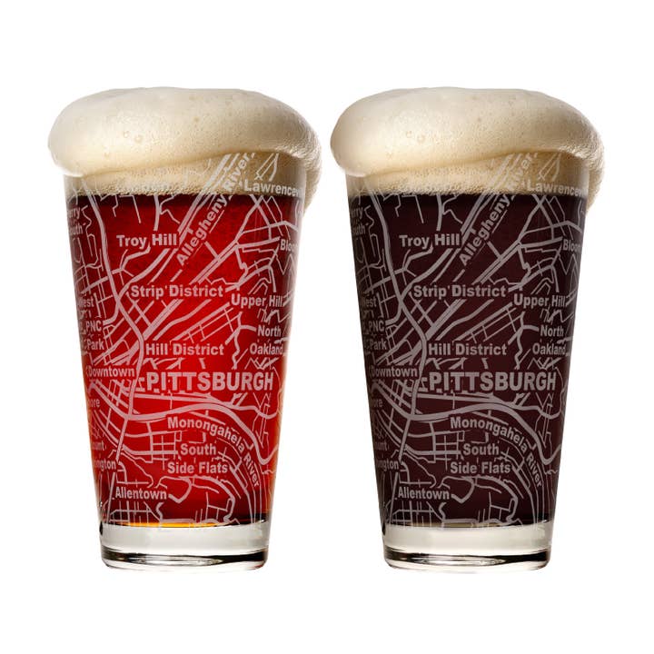 Greenline Goods - Wholesale Beer Glass/Mug - Pittsburgh City Grid Beer Glasses