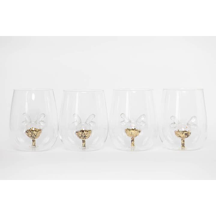 Jeanne Fitz Glitter Reindeer Stemless Wine Glass, Set of 4 for wholesale by Jeanne Fitz