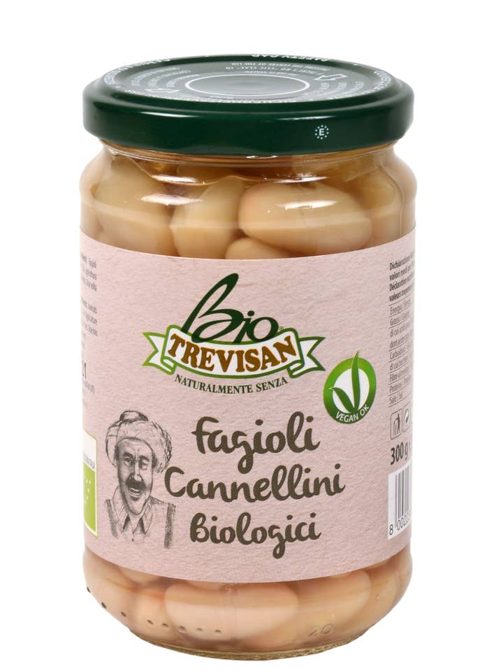 Boiled Cannellini beans in a BIO jar for wholesale by Trevisan