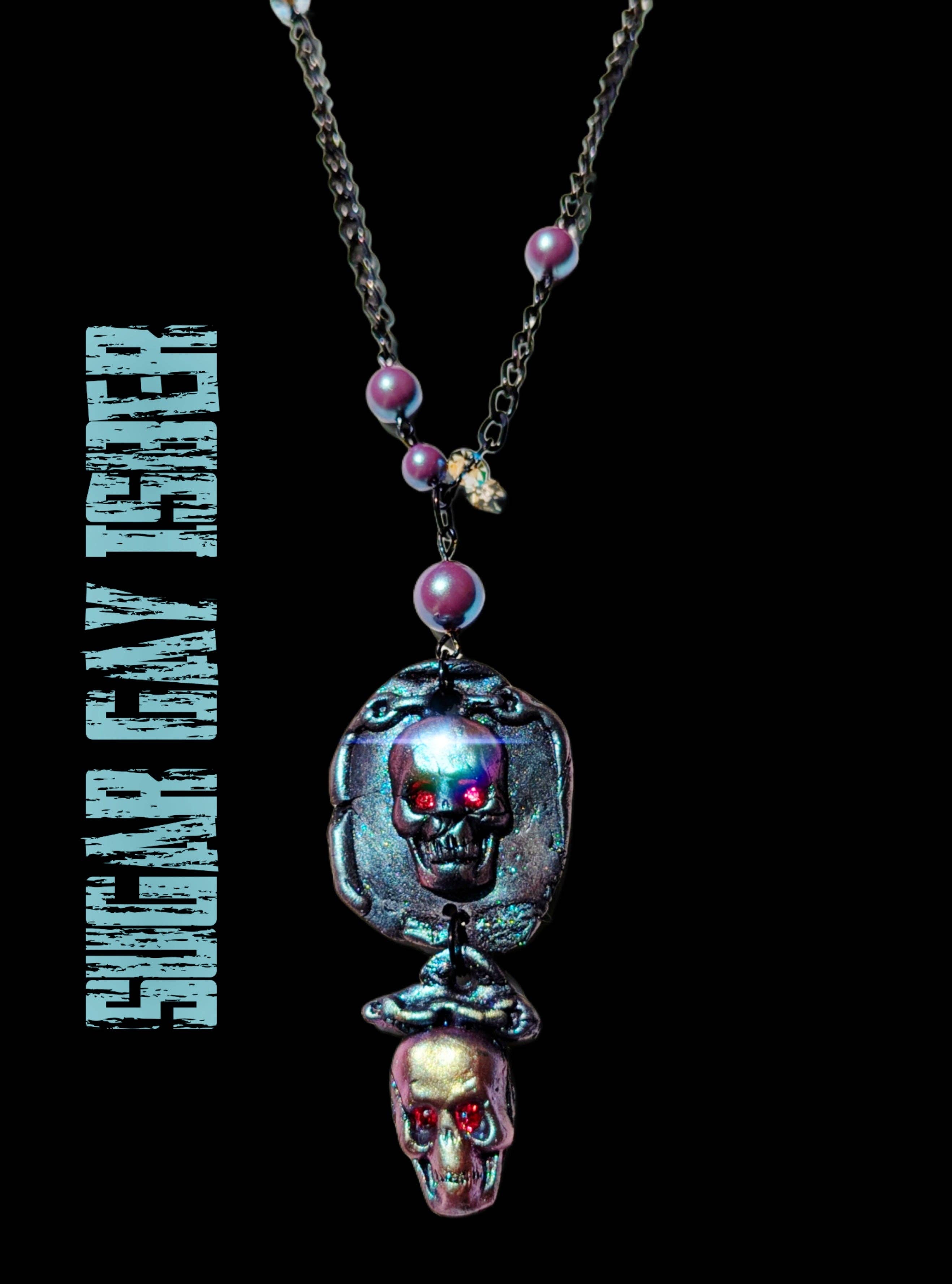 Gay Isber Designs - Wholesale Pendant/Charm Necklace - Spooky Skull Necklace Handmade Halloween Jewelry by Sugar Gay Isber – One-of-a-Kind, Ready to Ship! 22 inch black chain Unisex8
