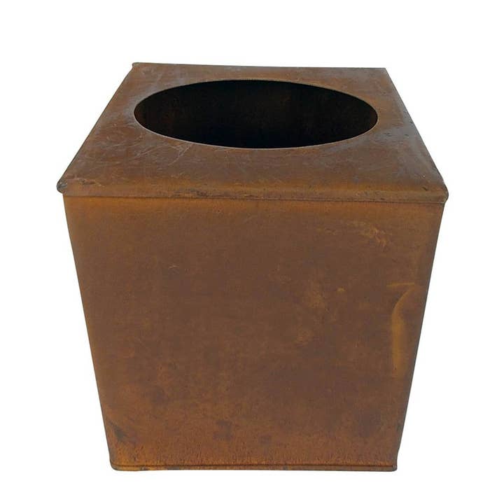 Tin Tissue Box Cover, Square, Rustic - 5.5" Tall for wholesale by Birch Maison