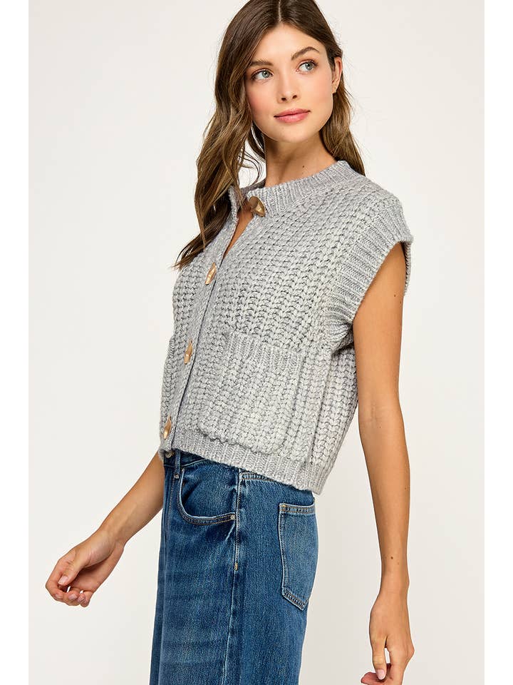 Miss Love - Wholesale Sweater Vest - Women's - CHUNKY KNIT BUTTON-FRONT VEST TOP26