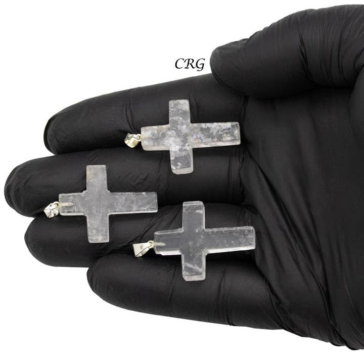 Crystal River Gems LLC – Pendente/pingente individual por atacado – CONJUNTO DE 5 - Pendentes Cruzados de Pedra Gema de Quartzo Transmente do Brasil/ 30mm Avg2