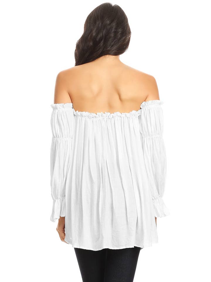 Anna Kaci Wholesale - Wholesale Blouse - Women's - Semi Sheer Boho Peasant Off the Shoulder Top1